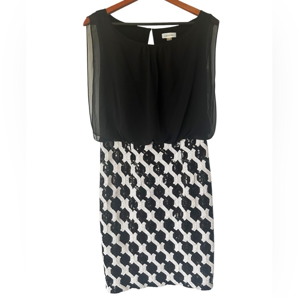 NWT Calvin Klein Black and White Sheath Sequined Mini Dress - Picture 10 of 10